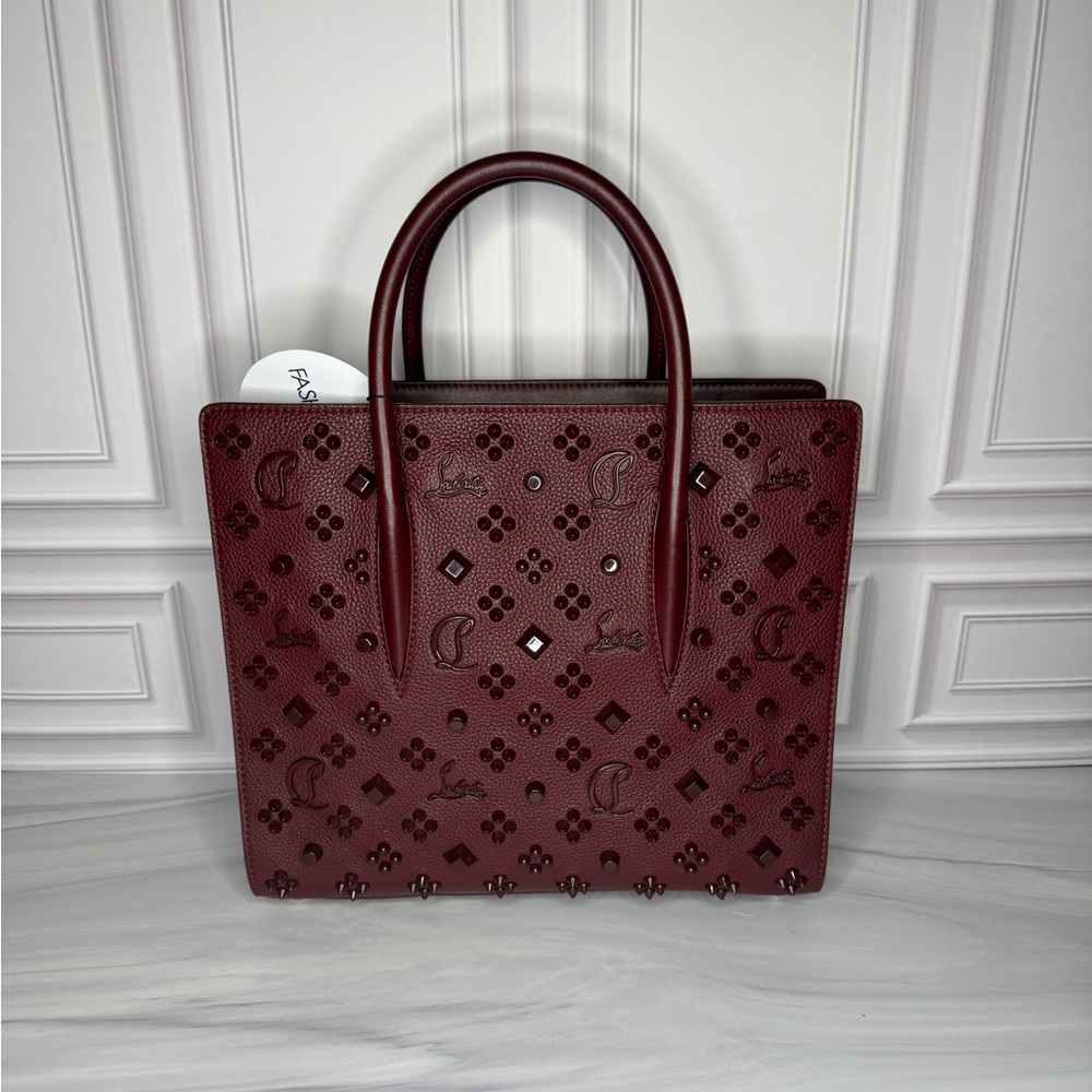 Christian Louboutin Calfskin Spikes Loubinthesky Medium Paloma Tote | Merlot - Picture 3 of 16